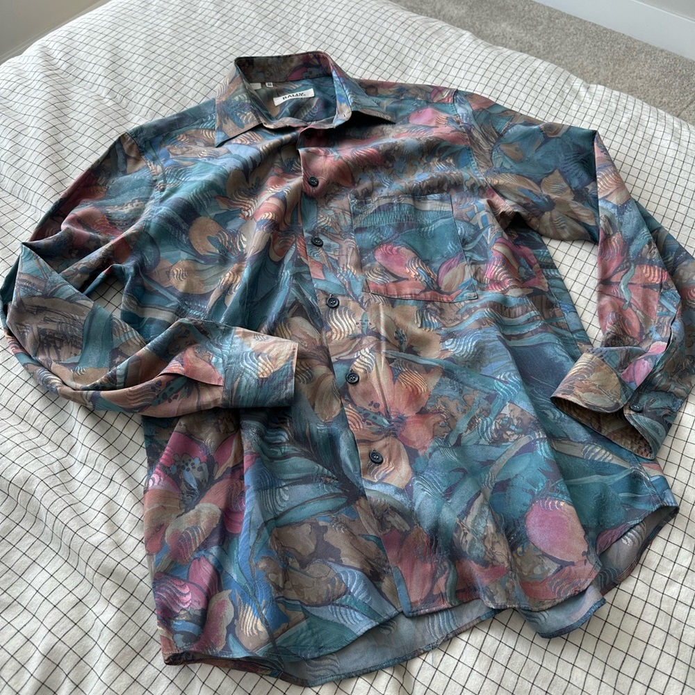 RARE Vintage Floral Pattern Bally Classy Dress Shirt - Mock Silk